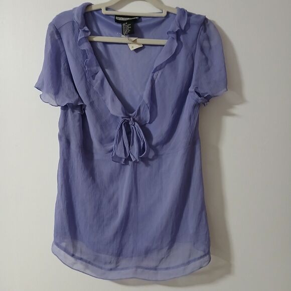Requirements Tops - Requirements Womens Purple V Neck Ruffled Short Sleeves Tie Chiffon Blouse 12